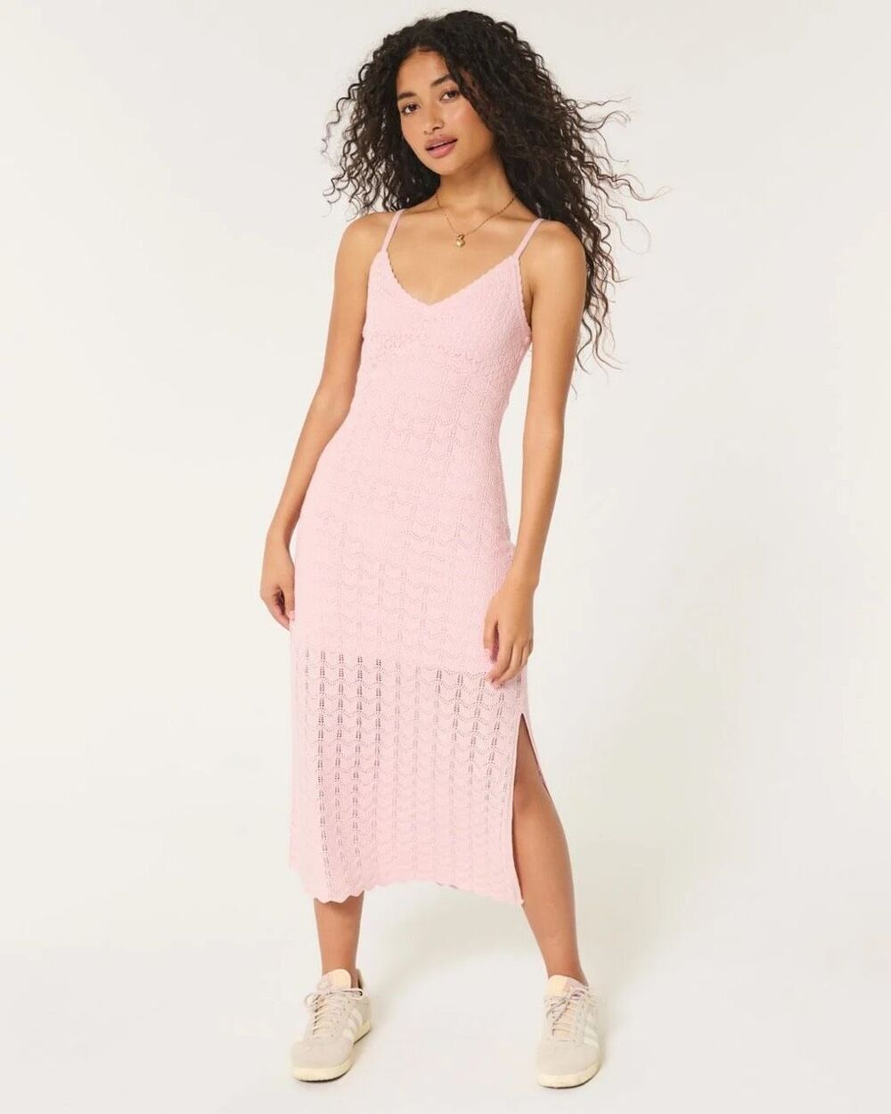 Hollister Crochet Style Knit Midi Dress Baby Pink Size XL